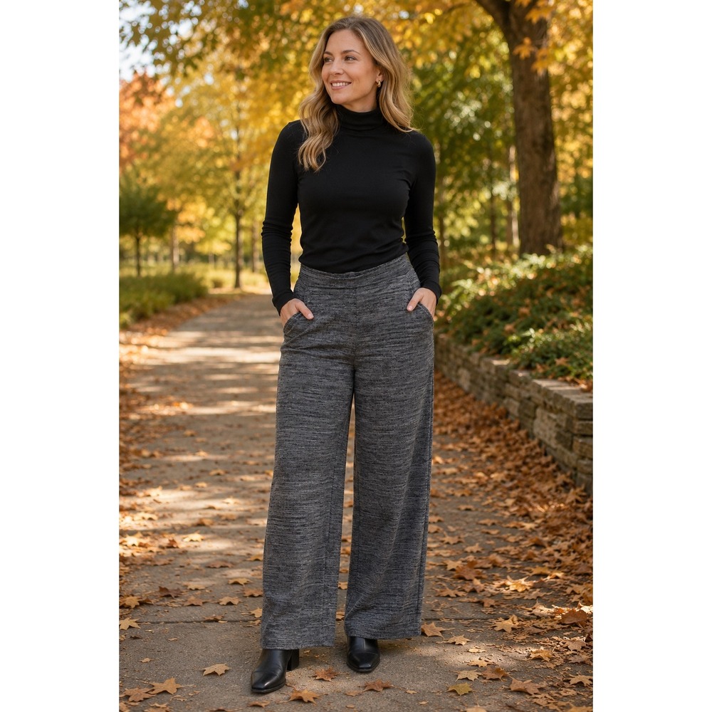 Banana Republic Wide Leg Pants Women Large Gray Excellent Marled Knit High Rise